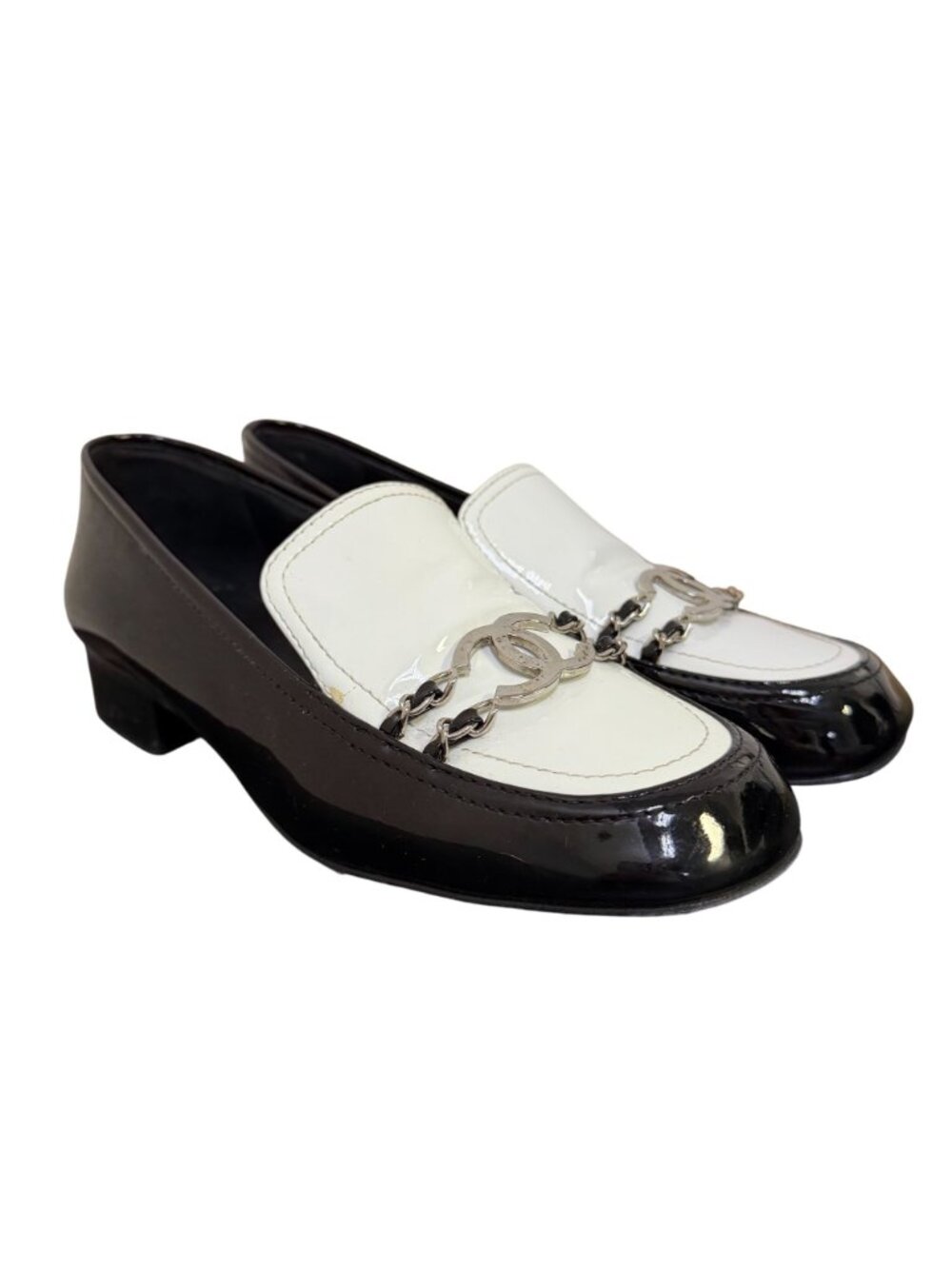 Chanel Black & White Patent Leather Loafers Size 6.5/37 - Picture 2 of 10